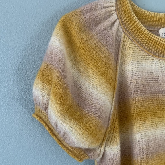 Sunset color multi layered ombré striped puff sleeve cozy short sleeve sweater! - Picture 4 of 6